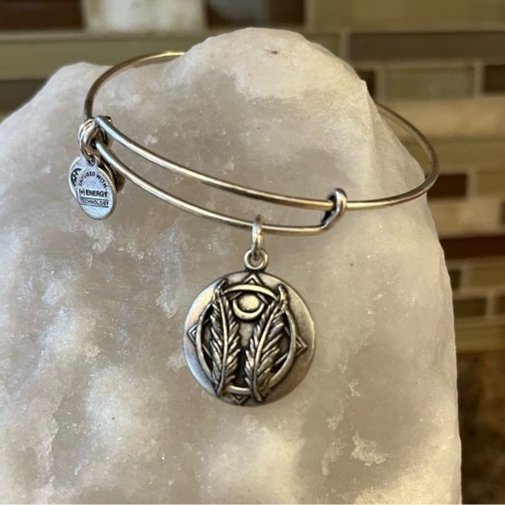 Alex and Ani 2016 Godspeed Silver Bangle Charm Bracelet with Feather Design